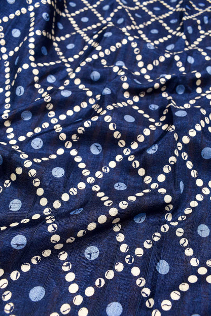 Blue Kotha Cotton Fancy Polkas Printed Zari Border Saree