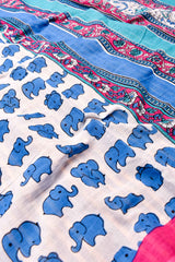 White Blue Elephants Mul Mul Cotton Hand Block Printed Saree