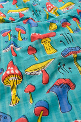 Blue Mul Mul Cotton Mushrooms Hand Bock Printed Saree