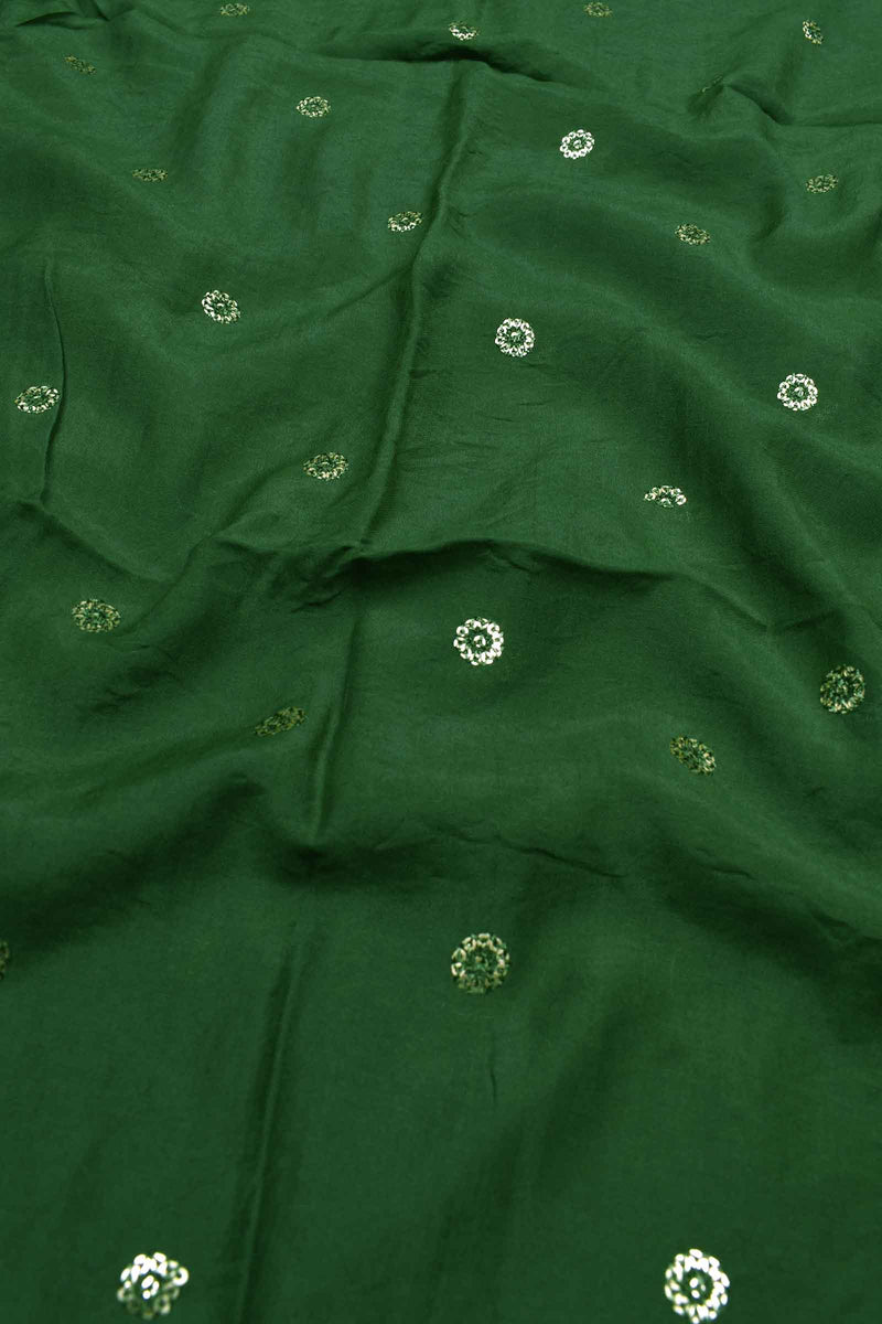 Olive Green Chanderi  Sequence Neck Contrast Cotton Bottom Chudithar Material Suit