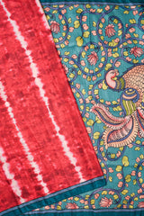 Red Fancy Tussar Kalamkari Printed Pallu Saree