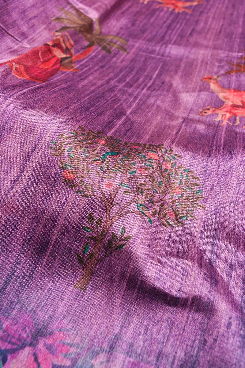 Violet Fancy Tussar Nature Scenes Printed Saree