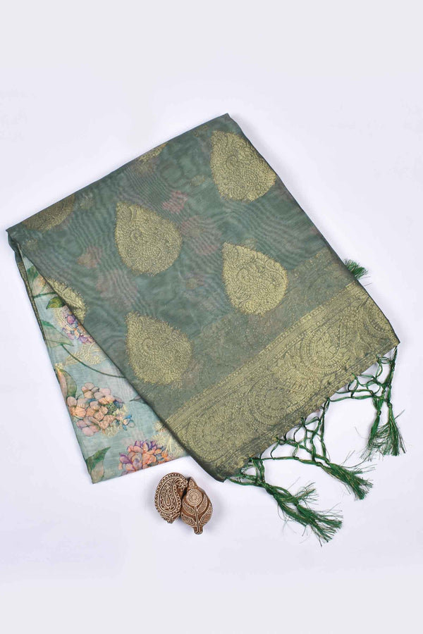 Light Green Fancy Barbari Silk Fancy Floral Print Saree