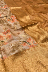 Light Brown Fancy Barbari Silk Floral Print Saree