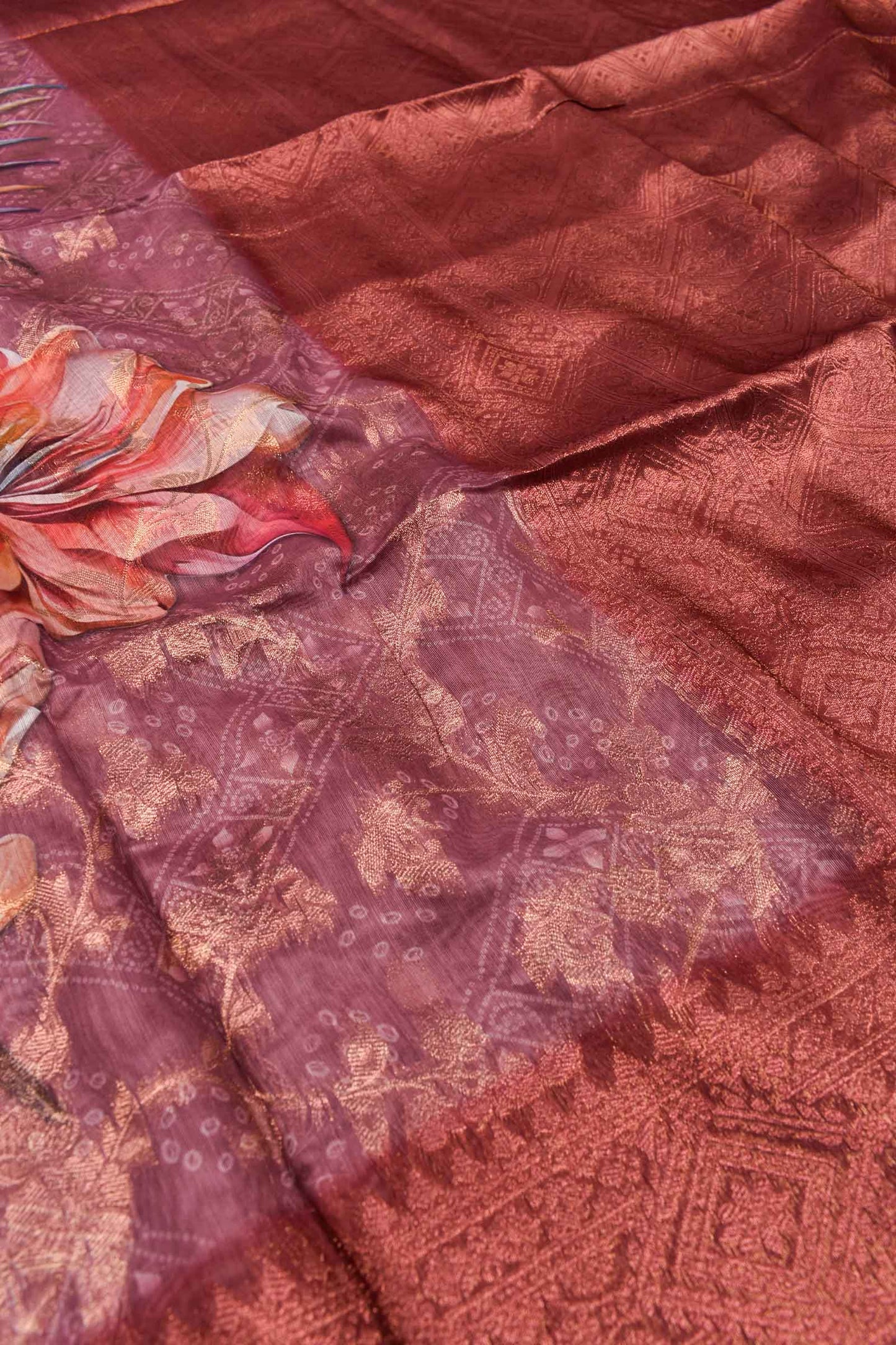 Violet Fancy Barbari Silk Floral Print Saree