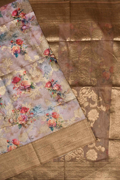 Brown Fancy Barbari Silk Floral Print Saree