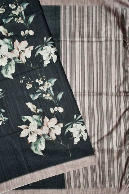 Grey Green Kotha Cotton Floral Printed Saree