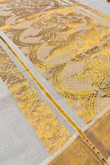 Kerala Cotton Peacock Garden Pallu Gold Tasels Saree