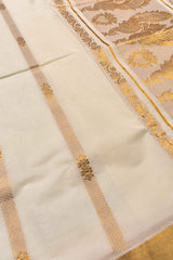 Kerala Cotton Peacock Pair Pallu Gold Tasels Saree