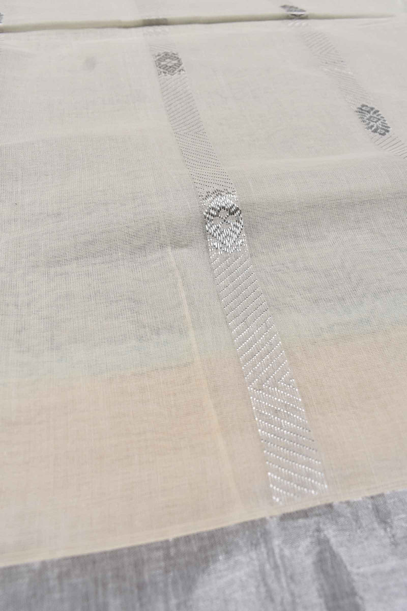 Kerala Cotton Silver Body Pallu Saree