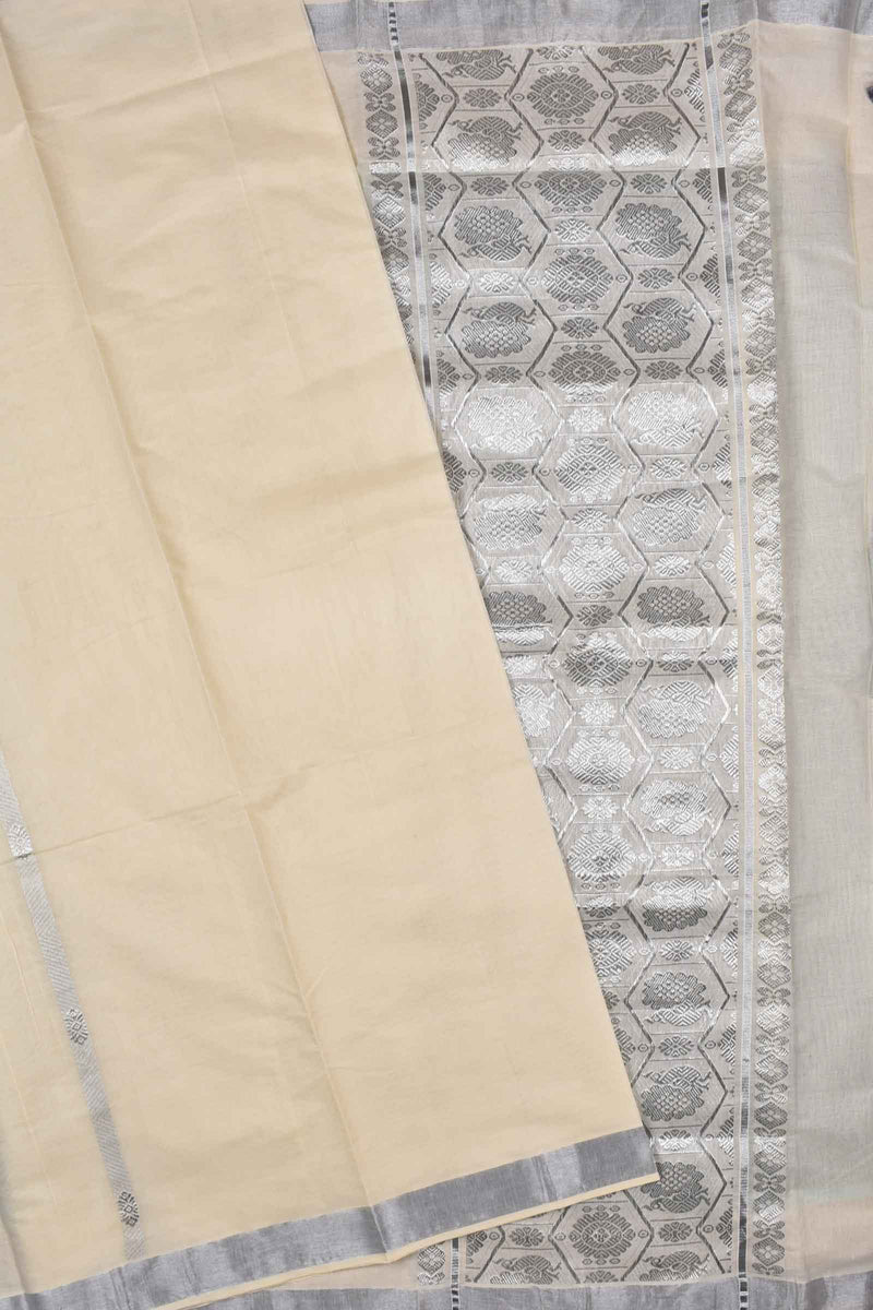 Kerala Cotton Silver Body Pallu Saree