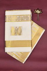 Off White Kerala Cotton Small Butta Grand Pallu Saree