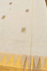 Off White Kerala Cotton Small Butta Grand Pallu Saree