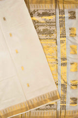 Off White Kerala Cotton Small Butta Grand Pallu Saree