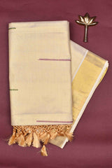 Kerala Tissue Gold Pencil Design with Tassels Saree