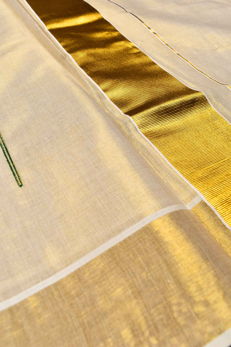 Kerala Tissue Gold Pencil Design with Tassels Saree