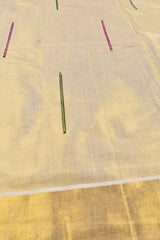 Kerala Tissue Gold Pencil Design with Tassels Saree