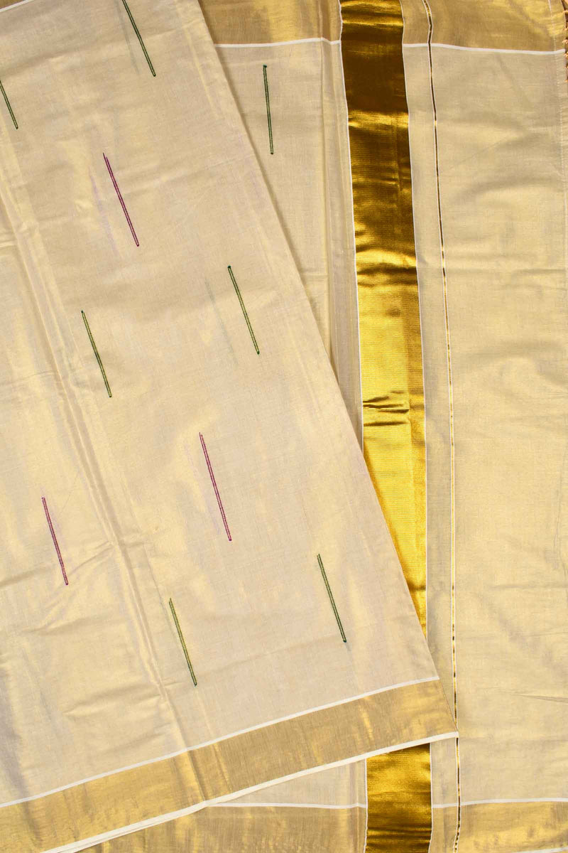 Kerala Tissue Gold Pencil Design with Tassels Saree