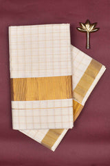 Kerala Cotton Golden Checks Body Saree