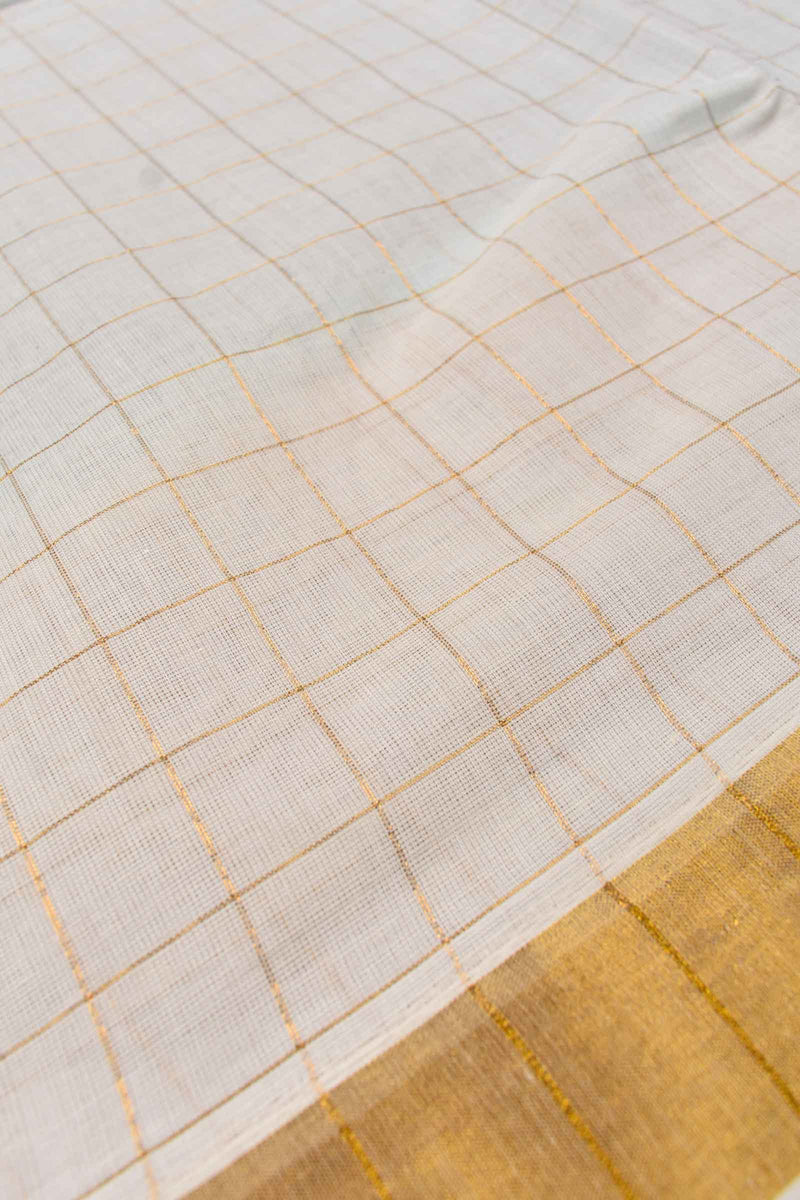 Kerala Cotton Golden Checks Body Saree