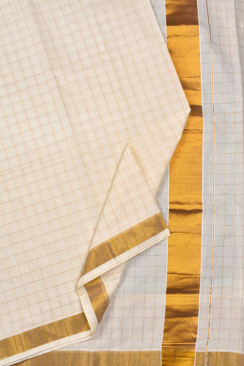 Kerala Cotton Golden Checks Body Saree