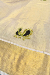 Off White Kerala Tissue Peacock Embroidered Butta Golden Zari Saree