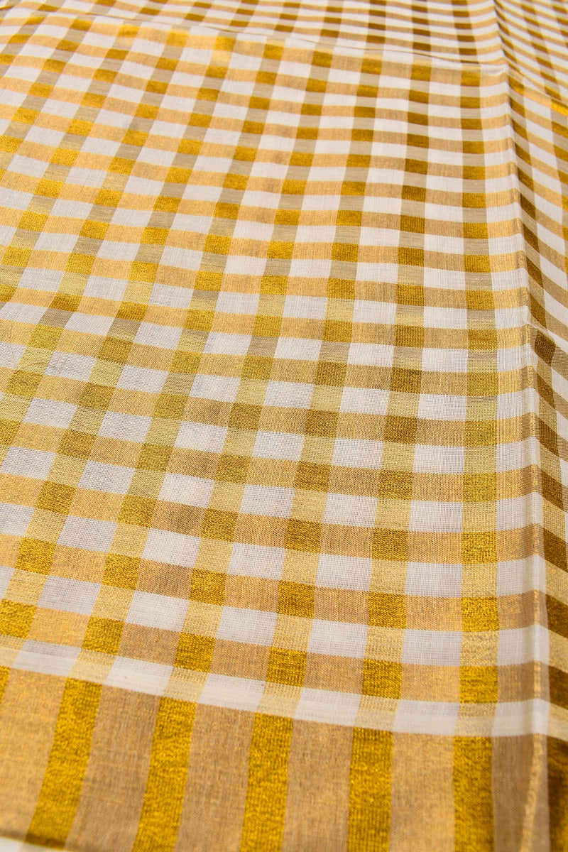 Kerala Tissue Broad Gold Checks Saree