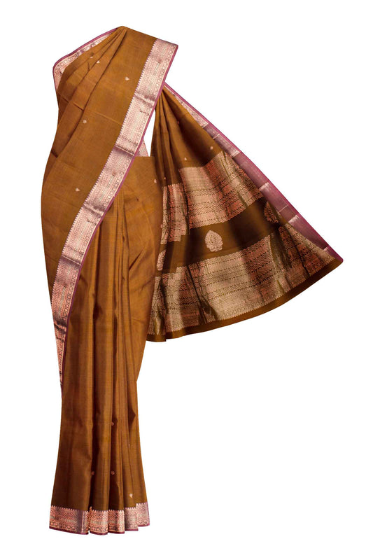 Brown Pure Kanjivaram Cotton Mini Butta Zari Border Saree