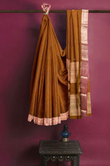 Brown Pure Kanjivaram Cotton Mini Butta Zari Border Saree