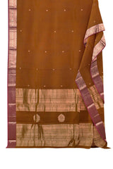 Brown Pure Kanjivaram Cotton Mini Butta Zari Border Saree