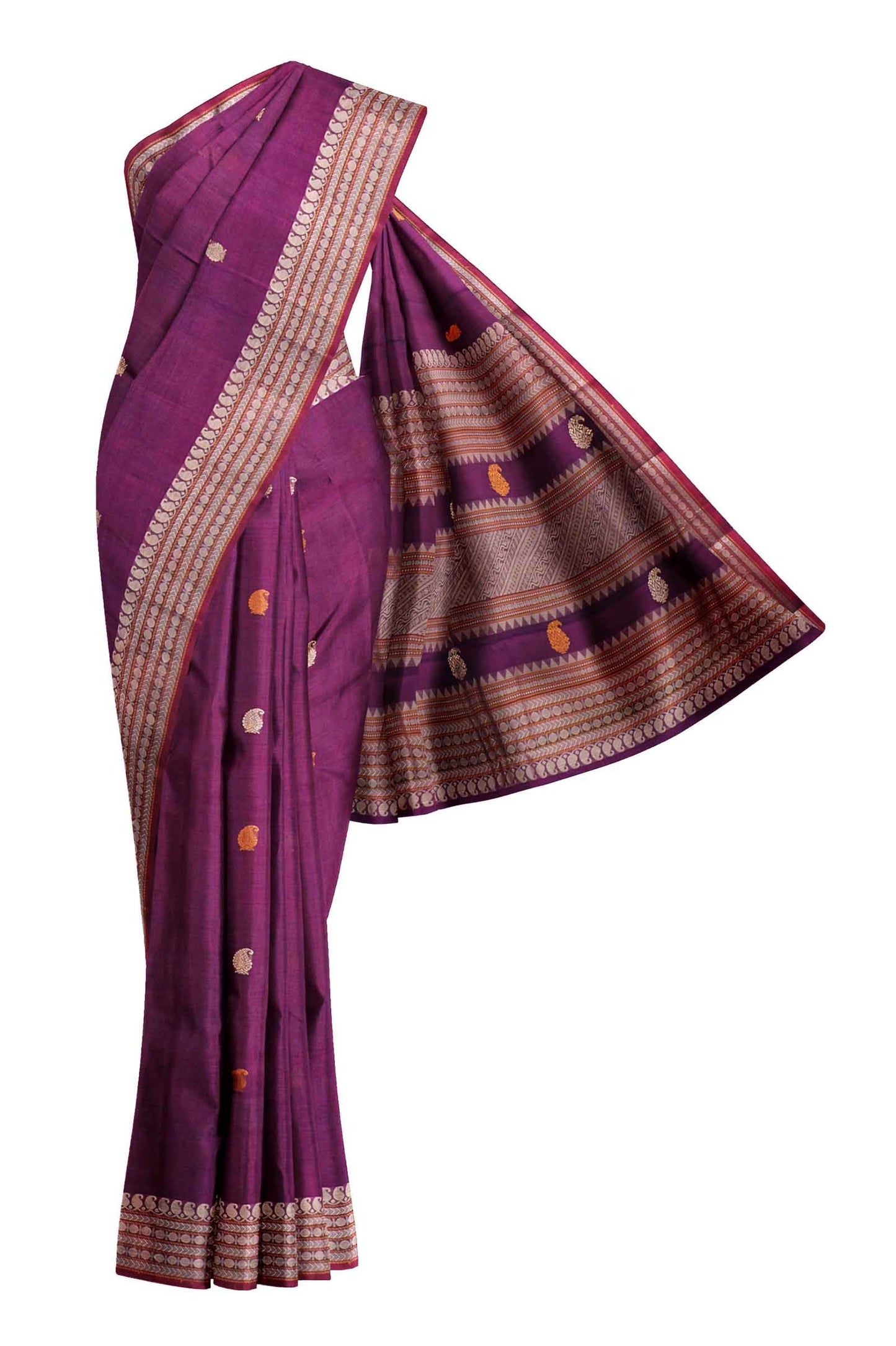 Violet Kanjivaram Pure Cotton Contrast Paisely Butta Saree