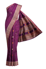 Violet Kanjivaram Pure Cotton Contrast Paisely Butta Saree