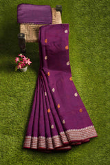 Violet Kanjivaram Pure Cotton Contrast Paisely Butta Saree