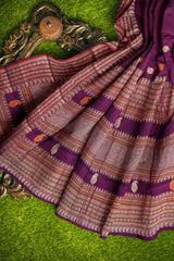 Violet Kanjivaram Pure Cotton Contrast Paisely Butta Saree