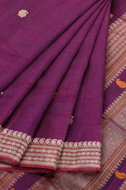 Violet Kanjivaram Pure Cotton Contrast Paisely Butta Saree