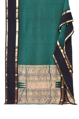 Green Kanjivaram Pure Cotton Oosi Stripes Rettai Pet Border Saree