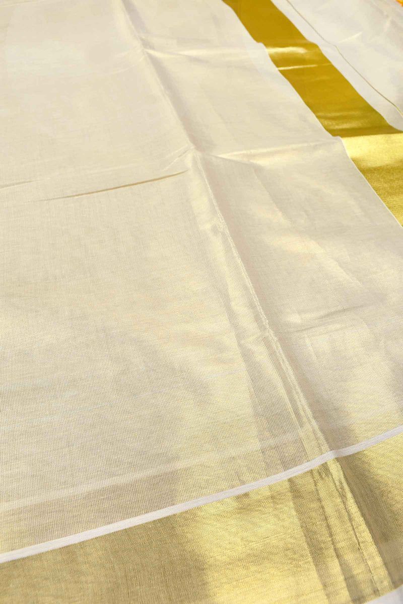 Off White Kerala Tissue Pure Cotton Golden Zari Saree