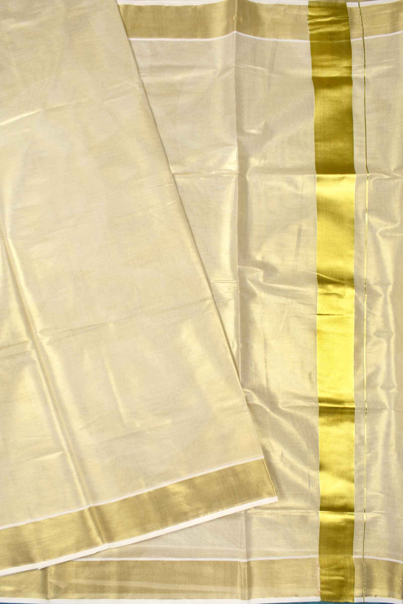 Off White Kerala Tissue Pure Cotton Golden Zari Saree