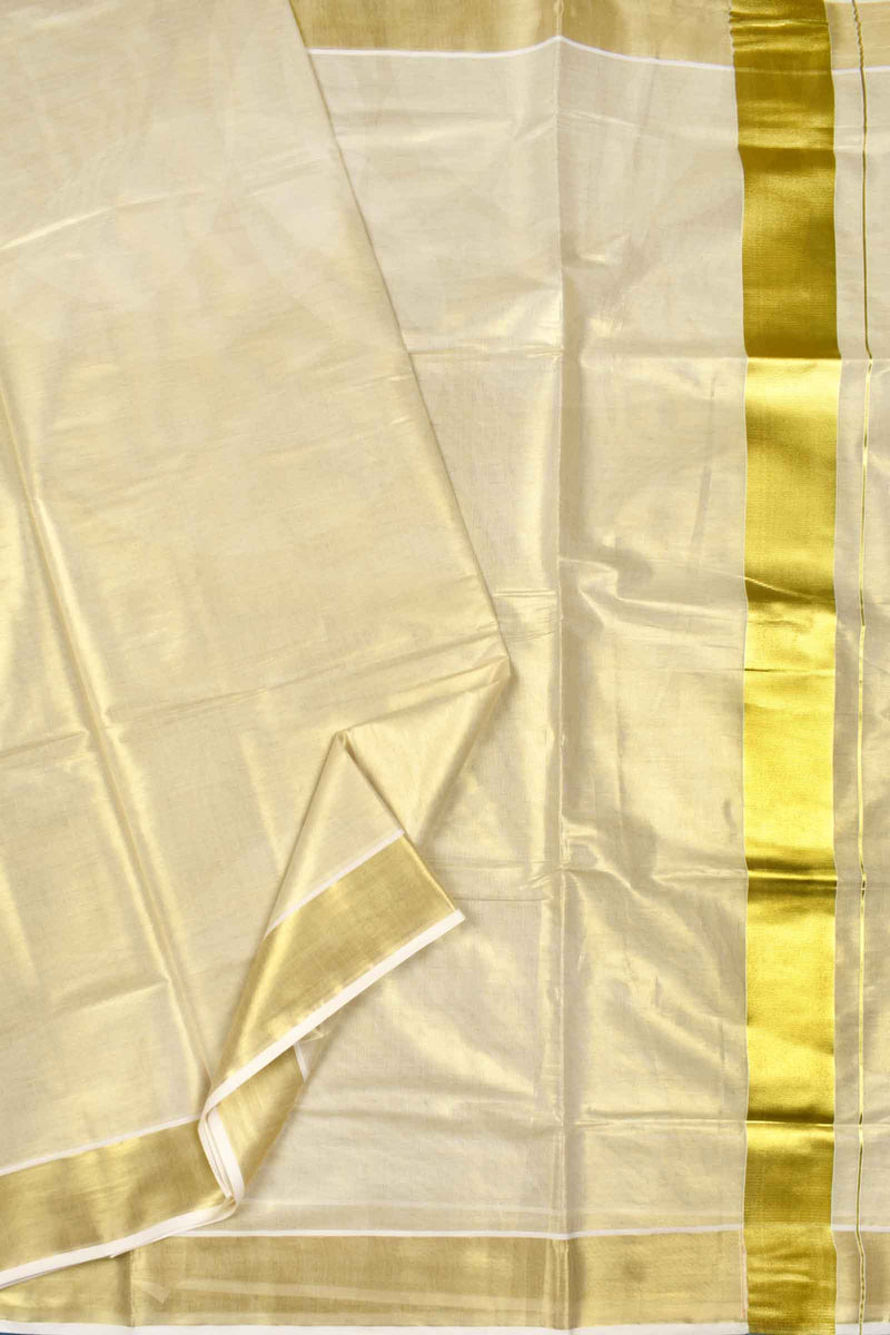 Off White Kerala Tissue Pure Cotton Golden Zari Saree