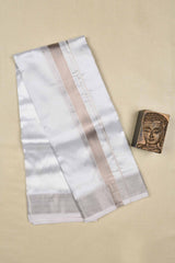 White Art Silk Traditional Silver Border Mens Dhoti