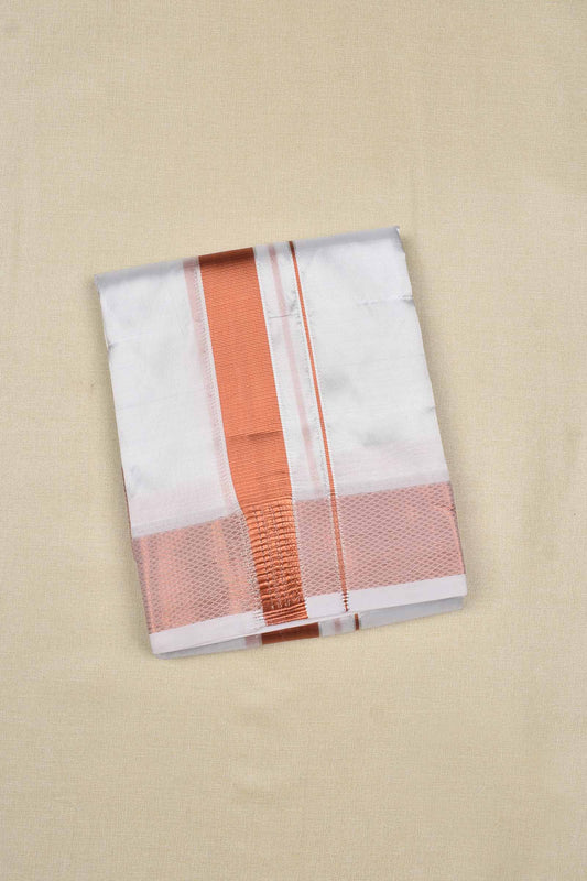 White Art Silk Traditional Copper Border Mens Dhoti