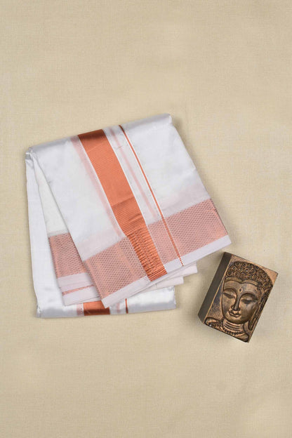 White Art Silk Traditional Copper Border Mens Dhoti