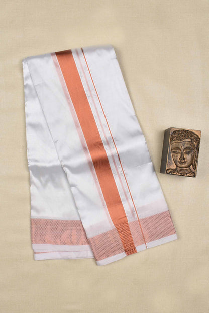 White Art Silk Traditional Copper Border Mens Dhoti