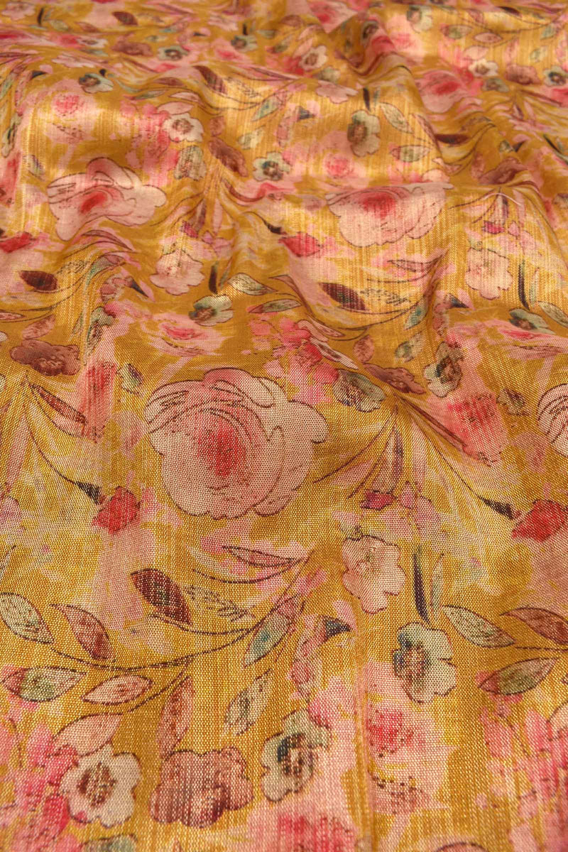 Yellow Linen Tissue All Over Floral Print Chudithar Material Suit