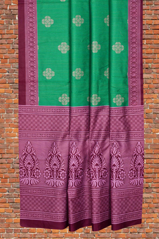 Parakeet Green Fancy Tussar Silk Contrast Pink Pallu Saree