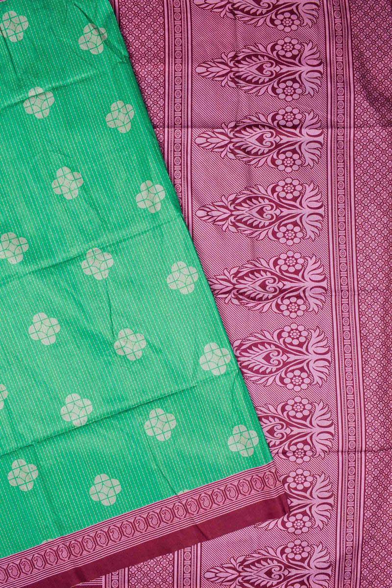 Parakeet Green Fancy Tussar Silk Contrast Pink Pallu Saree