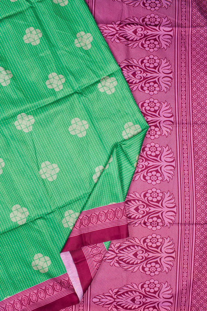 Parakeet Green Fancy Tussar Silk Contrast Pink Pallu Saree