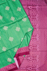 Parakeet Green Fancy Tussar Silk Contrast Pink Pallu Saree