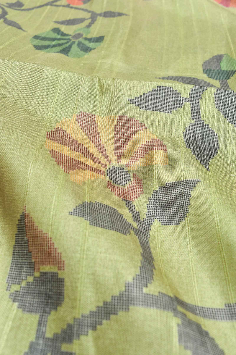 Green kotha Fancy Tussar Floral Prints Saree