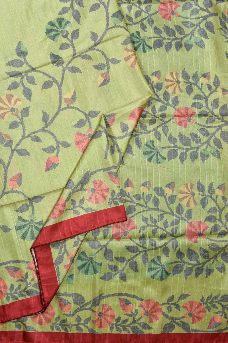 Green kotha Fancy Tussar Floral Prints Saree